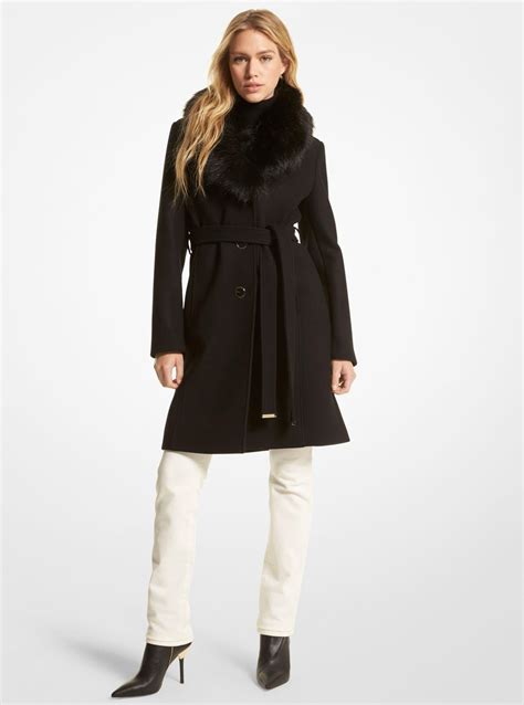 collares michael kors|Faux Fur Collar Wool Blend Coat .